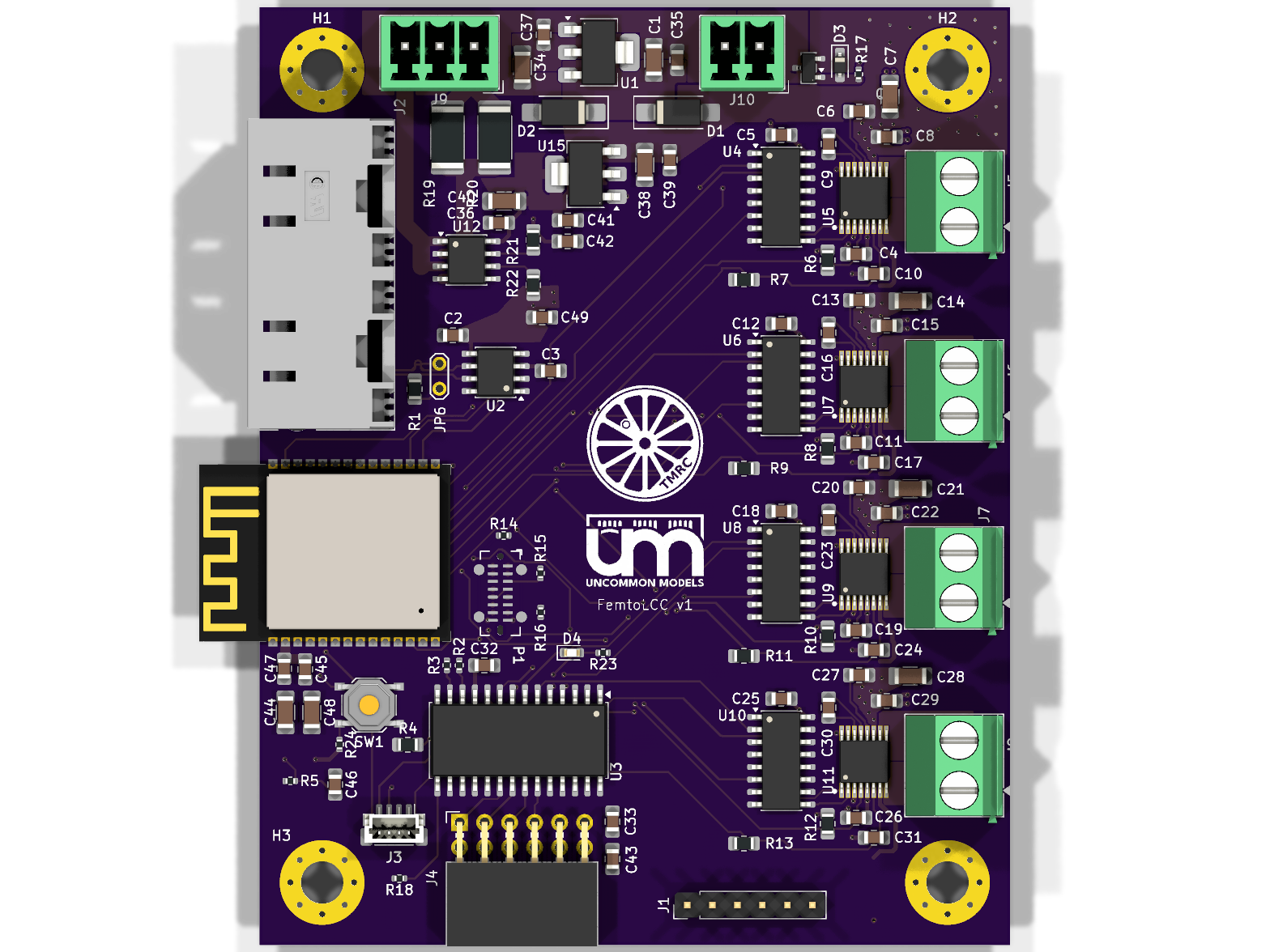 Rendered top view of the FemtoLCC board